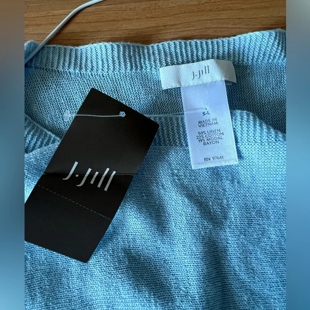 J. Jill Linen-Blend Light Blue Tassel Hem Poncho Top One Size Flowy Boho
